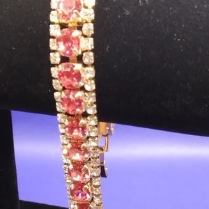 Gold tone Pink Stone Tennis Style Bracelet